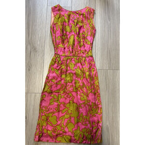Vintage 1960s Lauhala Hawaiian Sheath Dress Pink Green Floral Wiggle Rayon